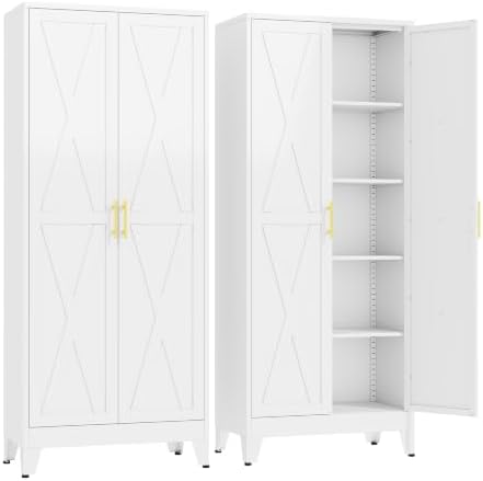 GAIOUS 71" Tall Kitchen Pantry Cabinet, Metal Storage Cabinet White Cupboard by GAIOUS