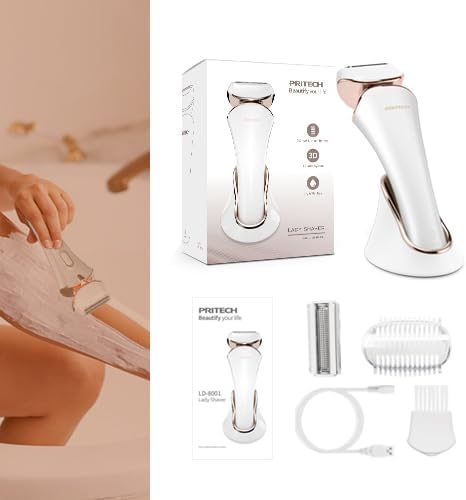 PRITECH Electric Shaver for Women - Cordless Razor for Women Portable Lady Shaver for Legs, Arm, Underarms, Bikini, USB Rechargeable, Wet & Dry Waterproof Bikini Trimmer for Woman, Gold