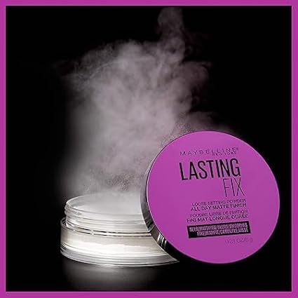 MaybellineFacestudio Lasting Fix Setting + Perfecting Loose Powder Makeup, All Day Matte Wear, Minimizes Shine, Sets Foundation Makeup, Translucent, 0.21 oz., White