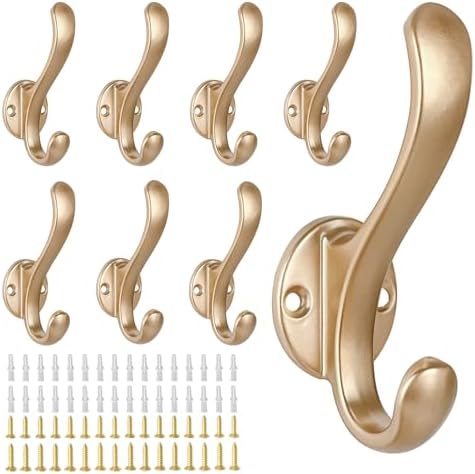 8 Pack Coat Hooks Wall Mount Heavy Duty Utility Retro Double Hooks by PEOIAOY