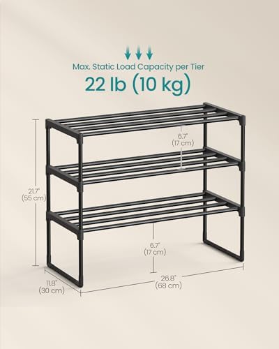 SONGMICS Shoe Rack, 3-Tier Shoe Organizer, Metal Storage Shelf - Image 3