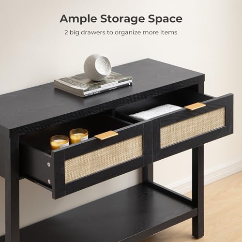 SICOTAS 79" Black Rattan Console Table - Image 3