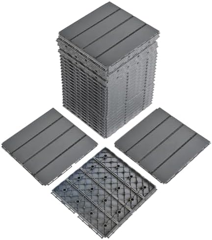 27 PCS Interlocking Deck Tiles, 12x12 PE Plastic Patio Flooring, Outdoor & by Unknown