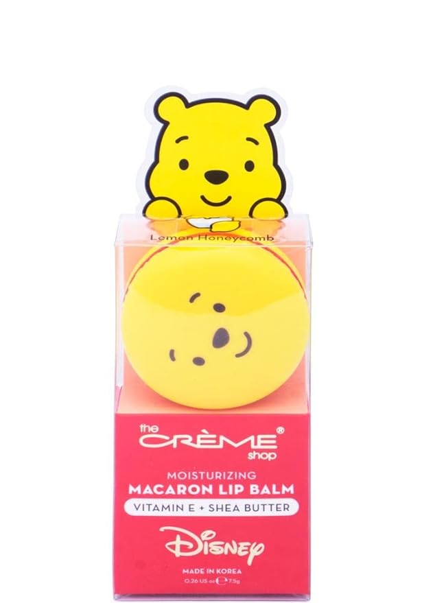 The Crème Shop x Disney Macaron Lip Balm Winnie The Pooh Lemon Honeycomb Crème Korean Scented Pocket Portable Vitamin E Shea Butter (Winnie The Pooh (Lemon Honeycomb))