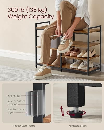 VASAGLE Hall Tree with Shoe Bench, 12 Metal Hooks, 4-Tier Shoe Rack - Image 5