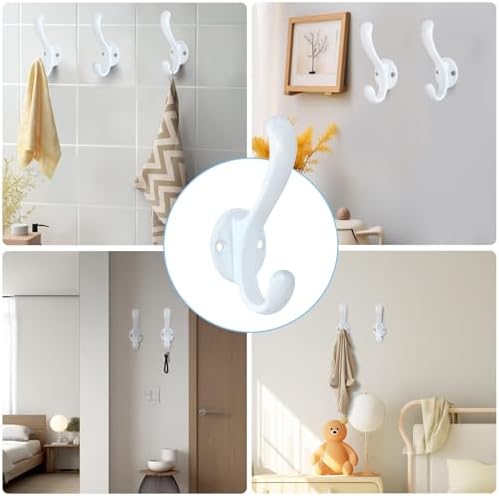 6 Pack Coat Hooks Wall Mount Heavy Duty Utility Retro Double Hooks - Image 2