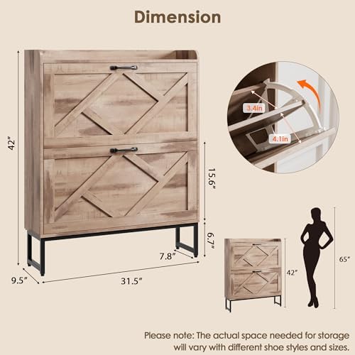 Nicetree Shoe Cabinet with 2 Flip Drawers,Freestanding Shoe Storage Cabinet - Image 2