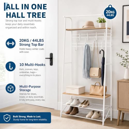 Garvee Hall Tree with Bench and Shoe Storage, 4-in-1 Entryway Coat Rack - Image 7