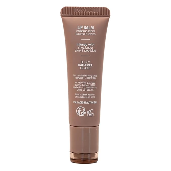 Palladio Butter Balm - Hydrating Lip Balm with Sheer Tint, Aloe, Peptides, Shea Butter, and Vegan Formulation for Instant Moisture, Shine, and Soothing Lip Care, Caramel Glazed