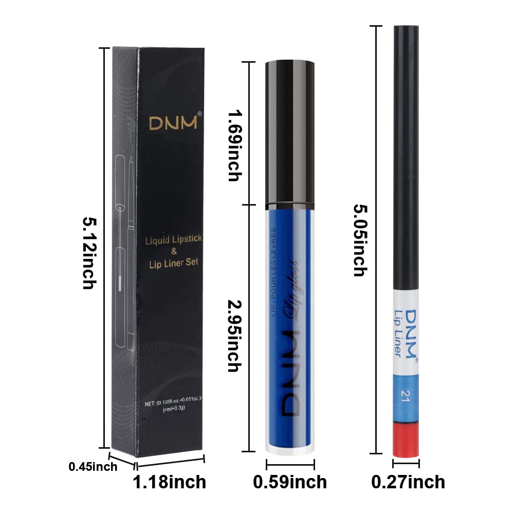 evpct 2Pcs Royal Light Blue Matte Liquid Lipstick and Lip Liner Pencil Makeup Set Blue Lipstick 24H and with Lip Liner Set Waterproof Long Lasting labiales mate 24 horas originales 21#