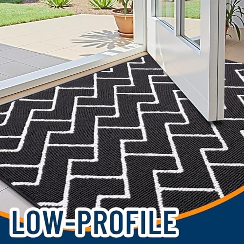 OLANLY Front Door Mat 40x32, Low-Profile Easy Clean Doormat, Deep Black - Image 3