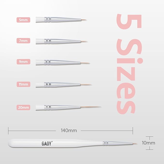 GAOY 5 Pcs Nail Art Liner Brushes, Thin French Liner, Nail Design Tools for Nail Detail Painting, for Nail DIY
