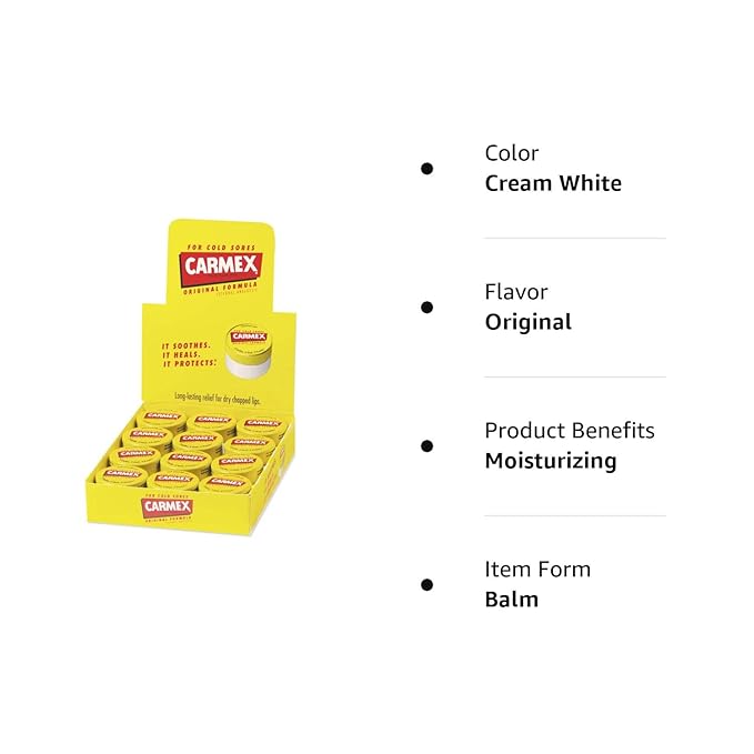 Carmex Moisturizing Lip Balm, Original Flavor, 0.25 oz Jar, 12/Box (LIL62458)