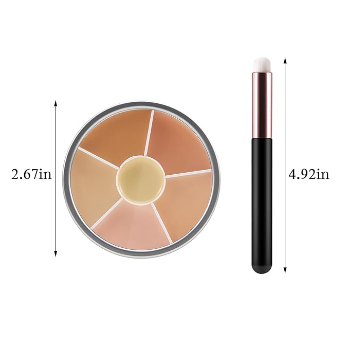 6 Colors Concealer Palette with Brush,Full Coverage,Cream Contouring Makeup Kit,Corrects Dark Circles Red Marks Scars