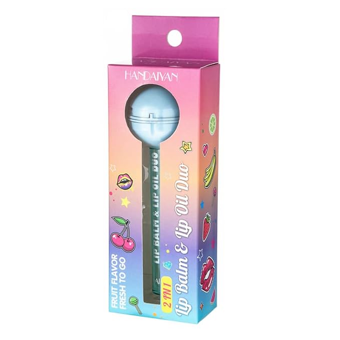 Tinted Lip Balm Lollipop Lip Gloss, Magic pH Color Changing Pink Lipstick & Vitamin E Clear Lip Oil Combo, Hydrating Plumping Lip Care Product for Girls (Yellow)