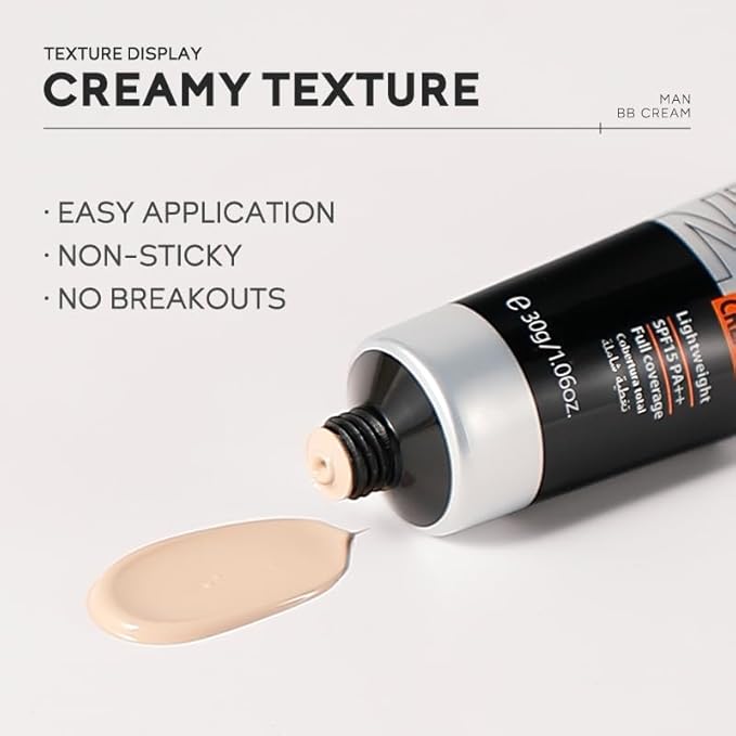 AKARY Hydrating Men BB Cream SPF 15 PA++, Full-Coverage Foundation&Concealer, Mens Face Moisturizer Cream Evens Skin Tone, Oil Control and Cover Flaws, Natural Finish for All Skin Types, Chocolate 420