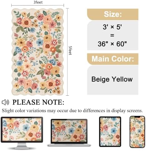 DUKINO 3x5 Area Rugs, Non Slip Floral Washable Rug - Image 2