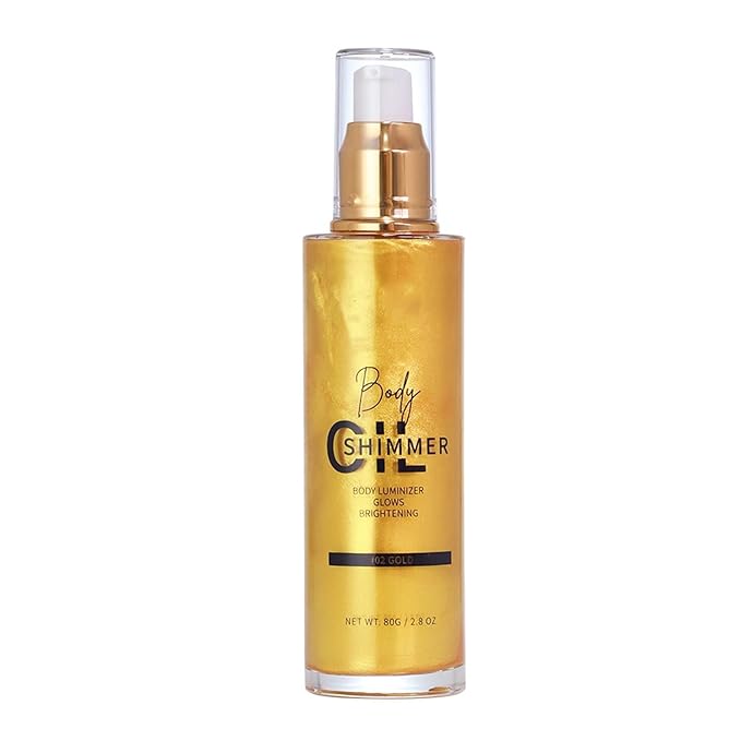Shimmer Body Luminizer 5 Color Waterproof Smooth Face Body Glow Illuminator Non-sticky Liquid Body Highlight Illuminator for Face & Body & Leg (80 ML, 02 Gold)