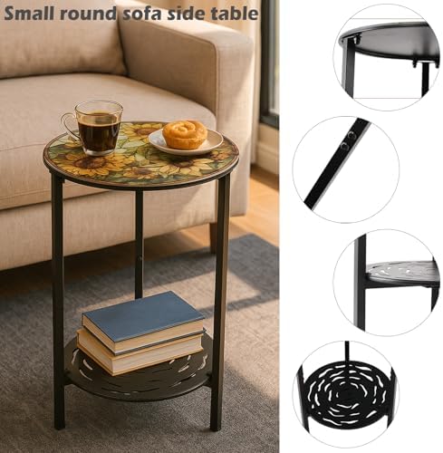 2-Tier Metal Round Side Table Black Accent Coffee Tables Small Space Corner - Image 4