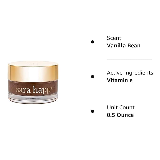 Sara Happ The Lip Scrub: Vanilla Bean Sugar Scrub for Dry Lips - Gently Exfoliate, Polish, and Revitalize Lips with Vitamin E and Jojoba & Grape Oils, Vegan, 0.5 oz.