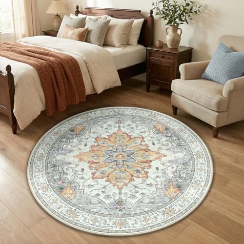 RELEANY Washable Area Rug, Round 4ft by RELEANY