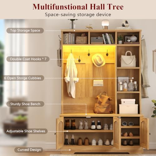 Hall Tree with Bench and Shoe Storage, 5-in-1 Coat Rack with Shoe Bench - Image 2