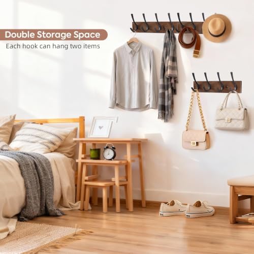 Yangbaga Coat Rack Wall Mount, Acacia Wood Coat Hooks Wall Mount - Image 7