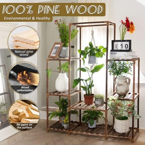 Uneedem Plant Stand Indoor Outdoor, 8 Tiered Plant Shelf Wood Plant Rack - Image 2