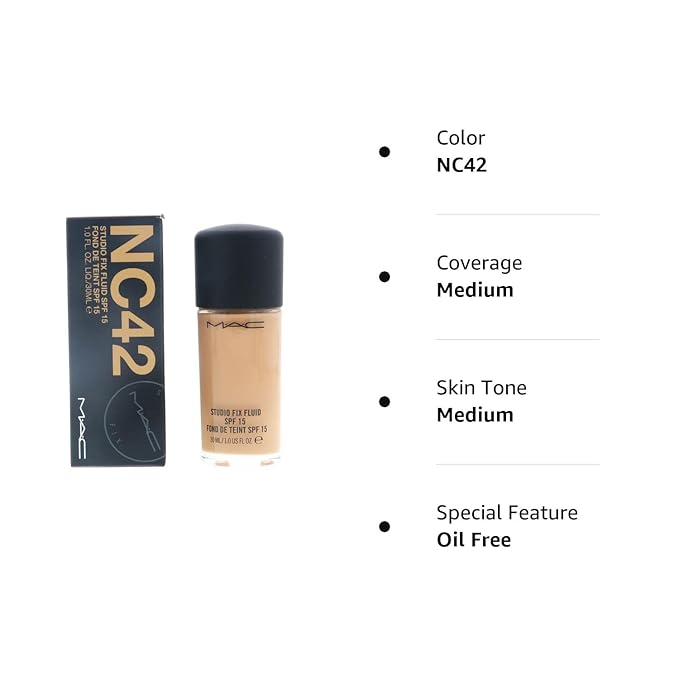 MAC Studio Fix Fluid Foundation SPF5, NC42, 1 Count, 1 Ounce