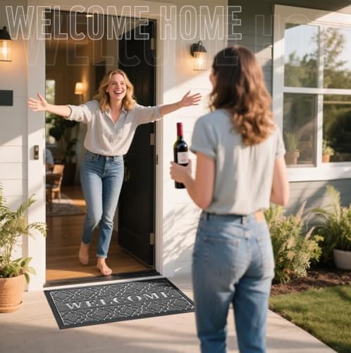 Yimobra Welcome Door Mat, 29.5 x 17 in, Dark Grey - Image 2
