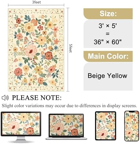 DUKINO 3x5 Area Rug, Floral Washable Rug - Image 2