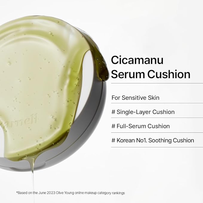 Parnell Cicamanu Serum Cushion - Moisturizing Foundation for Soothing, Coverage, Glass Skin and Lightweight for Sensitive and Dry Skin Pearl Skin (0.52 Fl Oz) (21C)