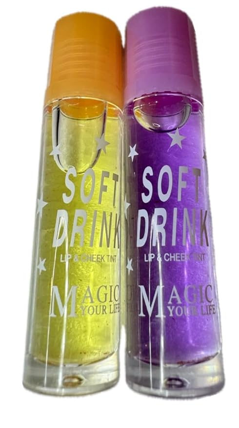 Lip Balm with Fruit Flavors, Moisturizing Lip Oil Tint, Liquid Lip Gloss (purple/yellow), 1 Count (Pack of 1)