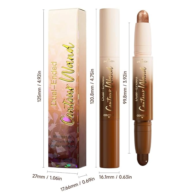 Dual-Ended 2-in-1 Cream Contour & Highlighter Stick – Waterproof, Long-Lasting for Face & Body Makeup, Suitable for All Skin Tones, 06#Black Cocoa + Bronzer Shimmer