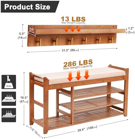 PETKABOO Hall Tree with Bench and Shoe Storage, Coat Rack Shoe Bench Set with - Image 3