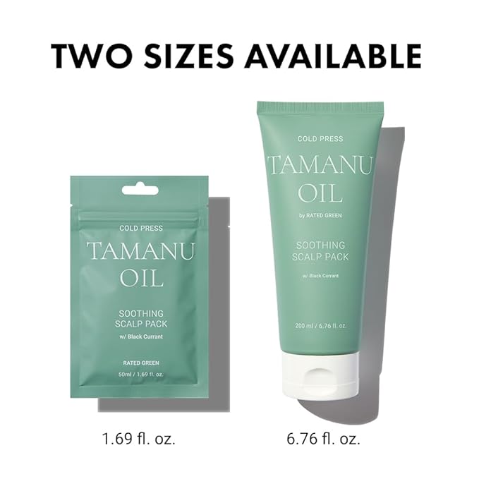 RATED GREEN Cold Press Tamanu Oil Soothing Scalp Pack w. Black Currant | Organic Tamanu Oil, Turmeric | Deep Relief Mask for Irritated Scalp | Silicone-Free, Korean Vegan Formula | 6.76 Fl. Oz
