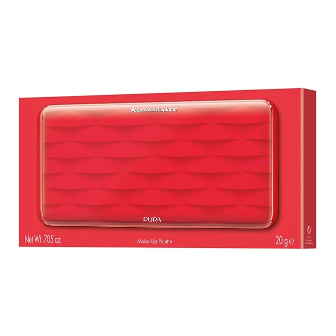 Pupa Milano Make-Up Palette L, 002 Red, 0.71 oz - 18 Pan Eyeshadow and Blush Palette, Matte, Shimmer, Metallic Finishes - Blendable Velvety Texture Blush Powder - Talc-Free - Eco-Friendly Packaging