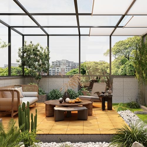 PrimeZone 9 PCS Solid Acacia Wood Interlocking Patio Deck Tiles Outdoor - Image 3