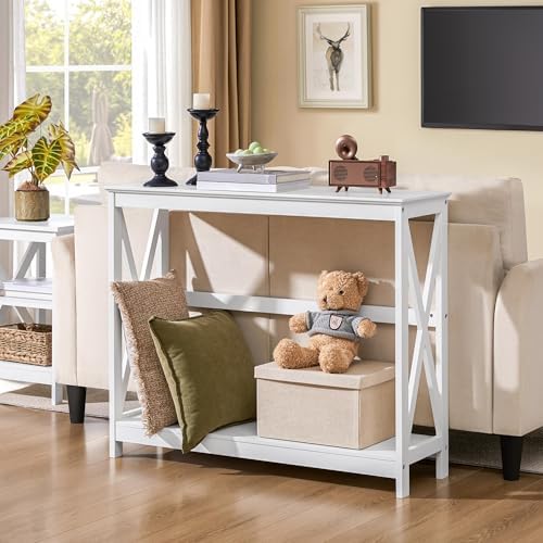 Yaheetech Narrow White Entryway Console Table, 2-Tier X-Frame Storage Shelf - Image 4