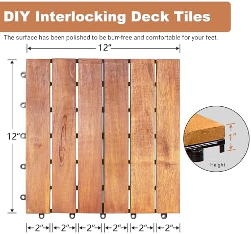 PrimeZone 162 PCS Solid Acacia Wood Interlocking Deck Tiles, Natural Wood - Image 2