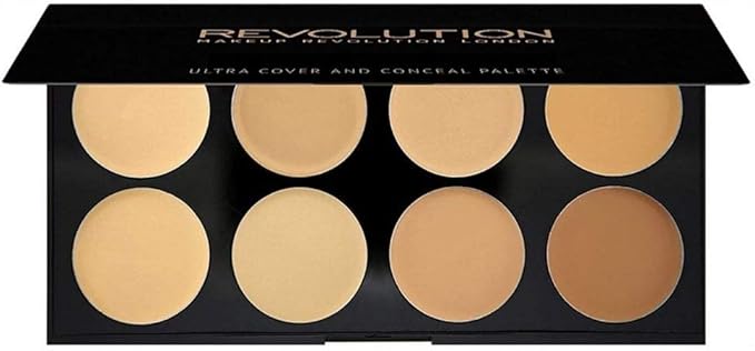 Makeup Revolution Ultra Cover & Concealer Palette, Ultimate Coverage, Light, 8 Shades, 10g