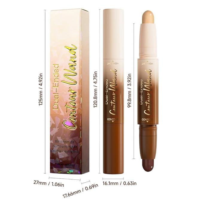 Dual-Ended 2-in-1 Cream Contour & Highlighter Stick – Waterproof, Long-Lasting for Face & Body Makeup, Suitable for All Skin Tones, 04#Nude Brown + Nude