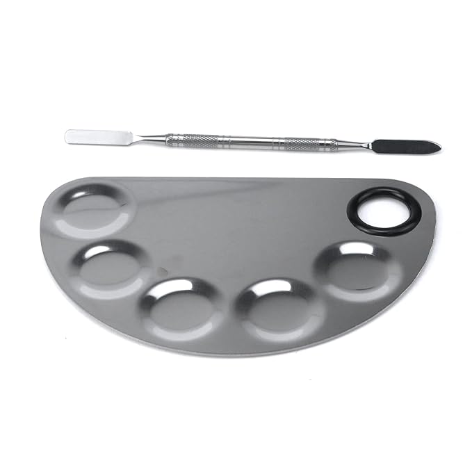 Stainless Steel Professional Beauty Palette,Large Square and Half Moon Color Palette,Silver,with Color Stick,1 SET
