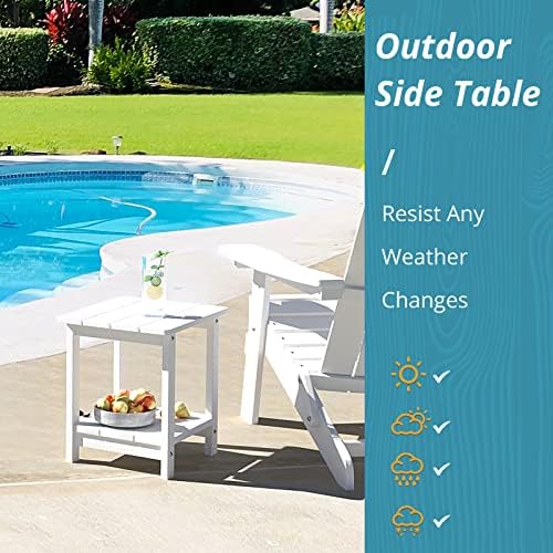 LUE BONA Outdoor Side Table, 2-Tier HDPS Small Patio Table - Image 4