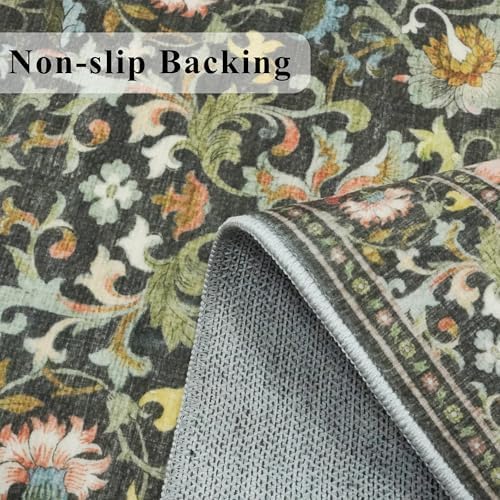 2x6 Washable Hallway Runner Rug: Vintage Floral Kitchen Rugs - Image 3