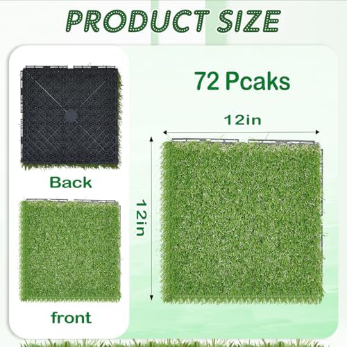 Windyun 72 Pack Artificial Grass Turf Interlocking Deck Tiles 12" x 12" Thick - Image 2