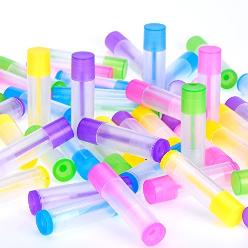 eBoot 50 Pieces Lip Balm Empty Container Clear Tubes with Twist Bottom and Top Cap, 3/16 Oz (5.5 ml) (Multicolor)