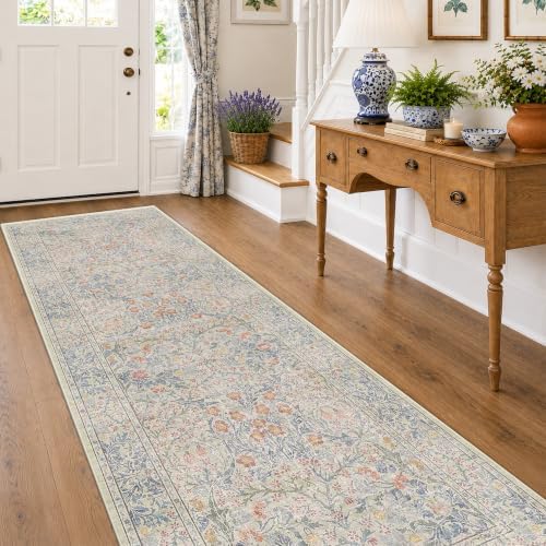 Vintage Beige Blue 3x10 Runner Rug by HazoHaus