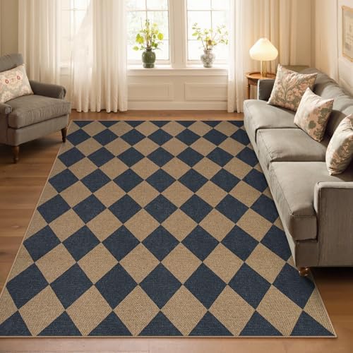 Lahome Checkered Easy Jute 5x7 Outdoor Patio Rug, Living Room Rugs Washable - Image 6