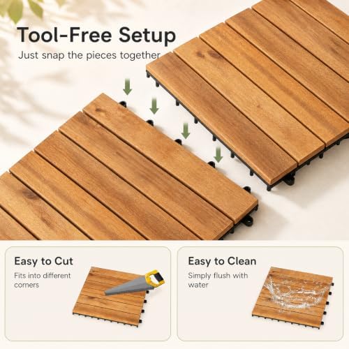 Goplus 54-Pack Acacia Wood Interlocking Deck Tiles - Image 7